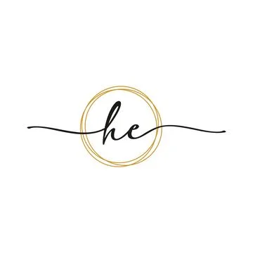 Gold H E Initial Script Letter Beauty Logo Template Stock Illustration