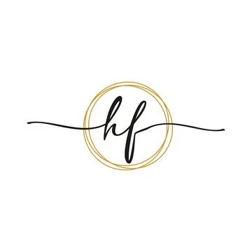 Gold H F Initial Script Letter Beauty Logo Template Stock Illustration