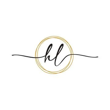 Gold H L Initial Script Letter Beauty Logo Template Stock Illustration