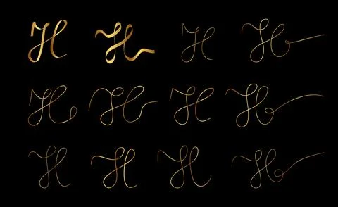 Gold H Letter Initial Cursive Hand Written Calligraphic Alphabet Set for Lo.. Stock Illustration