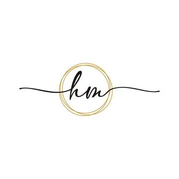 Gold H M Initial Script Letter Beauty Logo Template 스톡 일러스트