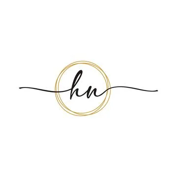 Gold H N Initial Script Letter Beauty Logo Template Stock Illustration