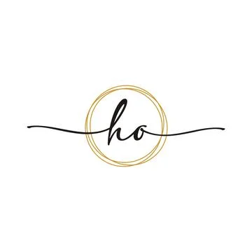 Gold H O Initial Script Letter Beauty Logo Template Stock Illustration