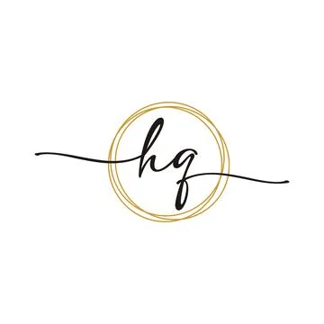 Gold H Q Initial Script Letter Beauty Logo Template Stock Illustration