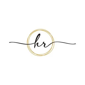 Gold H R Initial Script Letter Beauty Logo Template Stock Illustration