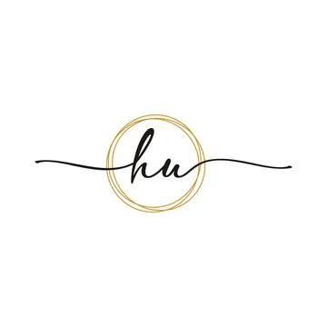 Gold H U Initial Script Letter Beauty Logo Template Illustrazione stock