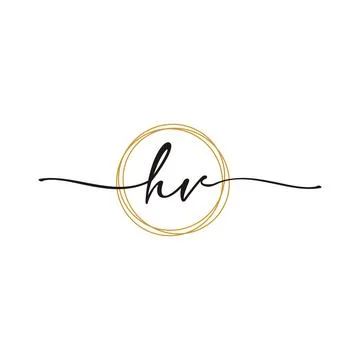 Gold H V Initial Script Letter Beauty Logo Template Stock Illustration