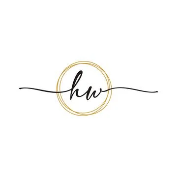 Gold H W Initial Script Letter Beauty Logo Template Illustrazione stock