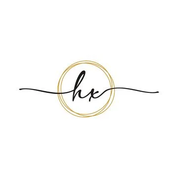 Gold H X Initial Script Letter Beauty Logo Template Stock Illustration
