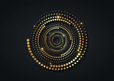 Gold Halftone dots in circle form. round logo. vector dotted frame. Spiral Stock Illustration