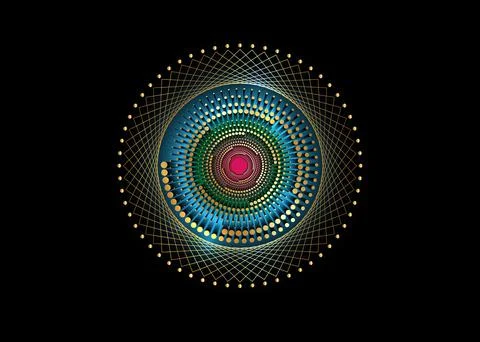 Gold Halftone dots in circle form. round logo. vector dotted frame. Spiral sign Illustrazione stock