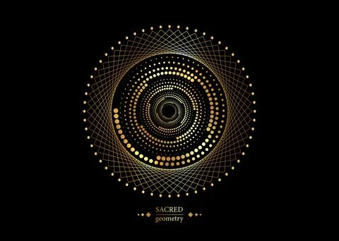 Gold Halftone dots in circle form. round logo. vector dotted frame. Spiral sign Stock Illustration