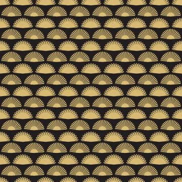 Gold hand fan seamless pattern design. Abstract geometric fans texture Stock Illustration
