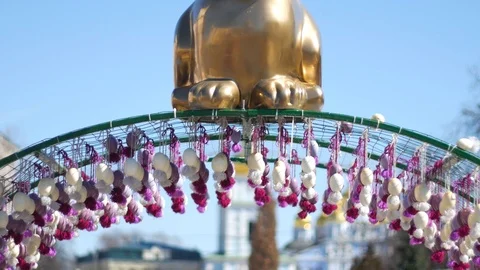 Gold Happy Easter rabbit on the blue sky background Stock Footage 88295569