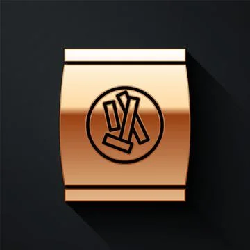 Gold Hard bread chucks crackers icon isolated on black background. Long shadow Illustrazione stock