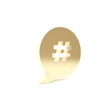 Gold Hashtag speech bubble icon isolated on white background. Concept of numb Illustrazione stock