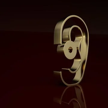 Gold Hearing aid icon isolated on brown background. Hearing and ear. Minimalism Stock Illustration