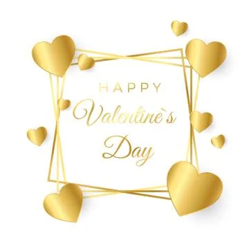 Gold heart and frame with text on white background. Happy Valentines day gree Stock Illustration