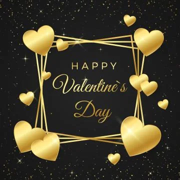 Gold heart and frame with text on white background. Concept for Valentines ba Stock Illustration