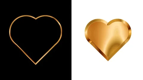 Gold Heart Frame and Solid 3D Golden Heart Liquid Metal Surface Seamless Loop Stock Footage 342495883