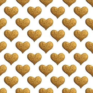 Gold heart hand painted pattern. Vintage love seamless golden background. Stock Illustration
