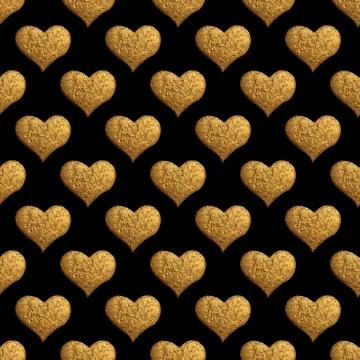 Gold heart hand painted pattern. Vintage love seamless golden background. Stock Illustration