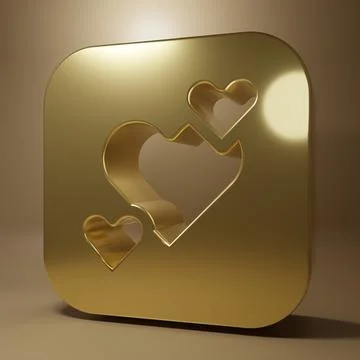 Gold Heart icon isolated on brown background. Romantic symbol linked, join,.. Illustrazione stock