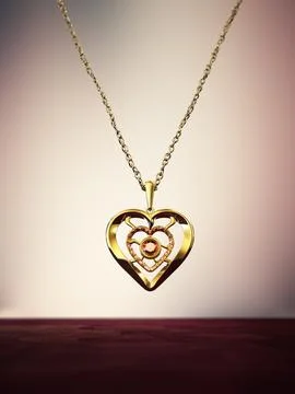 Gold heart necklace decorated with ruby gemstones 스톡 일러스트