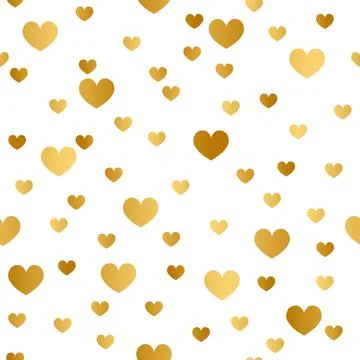 Gold Heart Seamless Pattern Design on White Background Stock Illustration