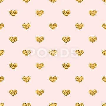 Gold heart seamless pattern. Golden geometric confetti-hearts on pink backgro Stock Illustration