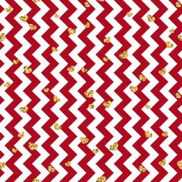 Gold heart seamless pattern. Red-white geometric zig zag, golden confetti-hea Illustrazione stock