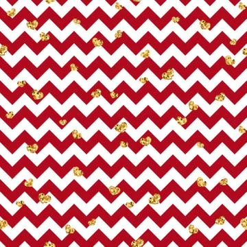Gold heart seamless pattern. Red-white geometric zig zag, golden confetti-hea Illustrazione stock