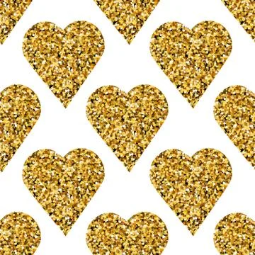 Gold heart seamless pattern on white backgroung Stock Illustration