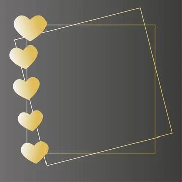 Gold hearts with frames on a dark background. Valentine's Day Stock Illustration