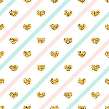 Gold hearts line seamless pattern Stock Illustration