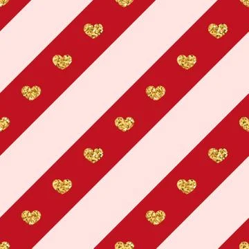 Gold hearts line seamless pattern Stock Illustration