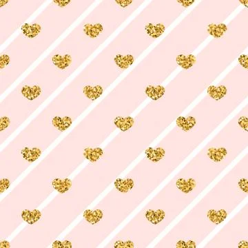 Gold hearts line seamless pattern Stock Illustration