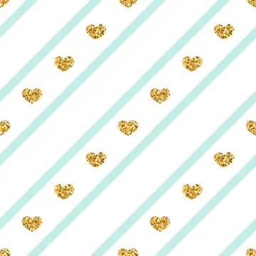 Gold hearts line seamless pattern Stock Illustration