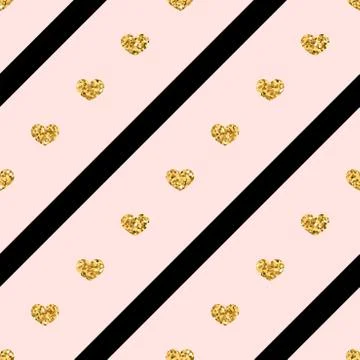 Gold hearts line seamless pattern Stock Illustration