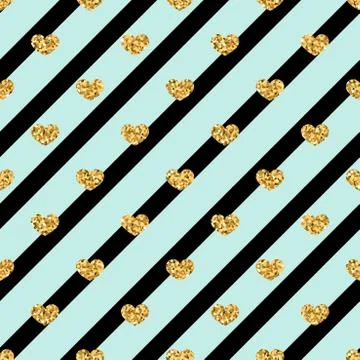 Gold hearts line seamless pattern Stock Illustration