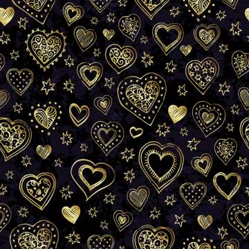 Gold hearts seamless pattern Stock Illustration