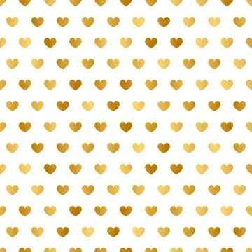 Gold Hearts on White Background Pattern Design Stock Illustration