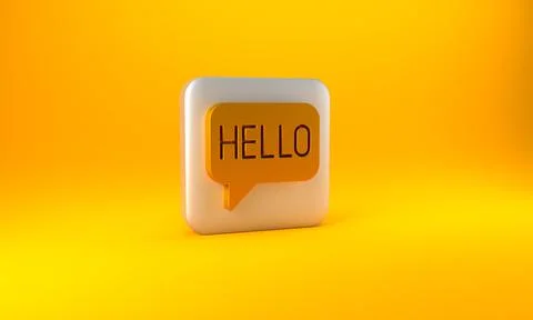 Gold Hello in different languages icon isolated on yellow background. Speech  Stock Illustration