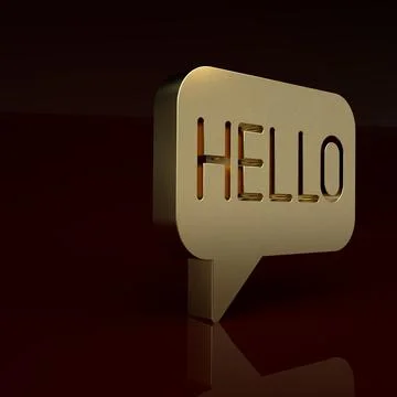 Gold Hello in different languages icon isolated on brown background. Speech Stock Illustration