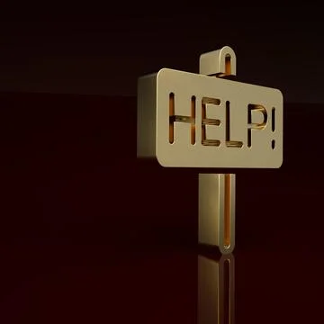 Gold Help icon isolated on brown background. Minimalism concept. 3D render Stock Illustration