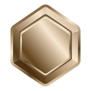 Gold hexagon button with metallic frame offering copy space Stock Illustration