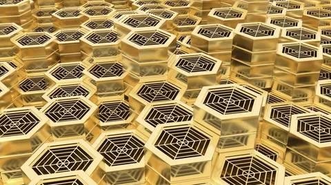 Gold hexagon loop futuristic back 3d render Gold hexagon loop futuristic b... Stock Photos