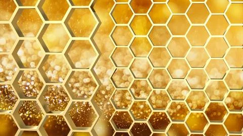 The gold hexagon or beehive pattern on Bokeh Background for sci or medical .. イラスト素材