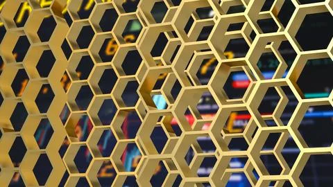 The gold hexagon or beehive pattern on Business Background for sci or medic.. Stock Photos