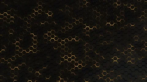 Gold hexagon tech pattern background honeycomb texture, vertical lines, glowing Stock Footage 333862117
